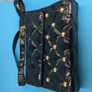 Vintage First Edition Patent Leather Black Shoulder Bag w/ Gold Embellishments